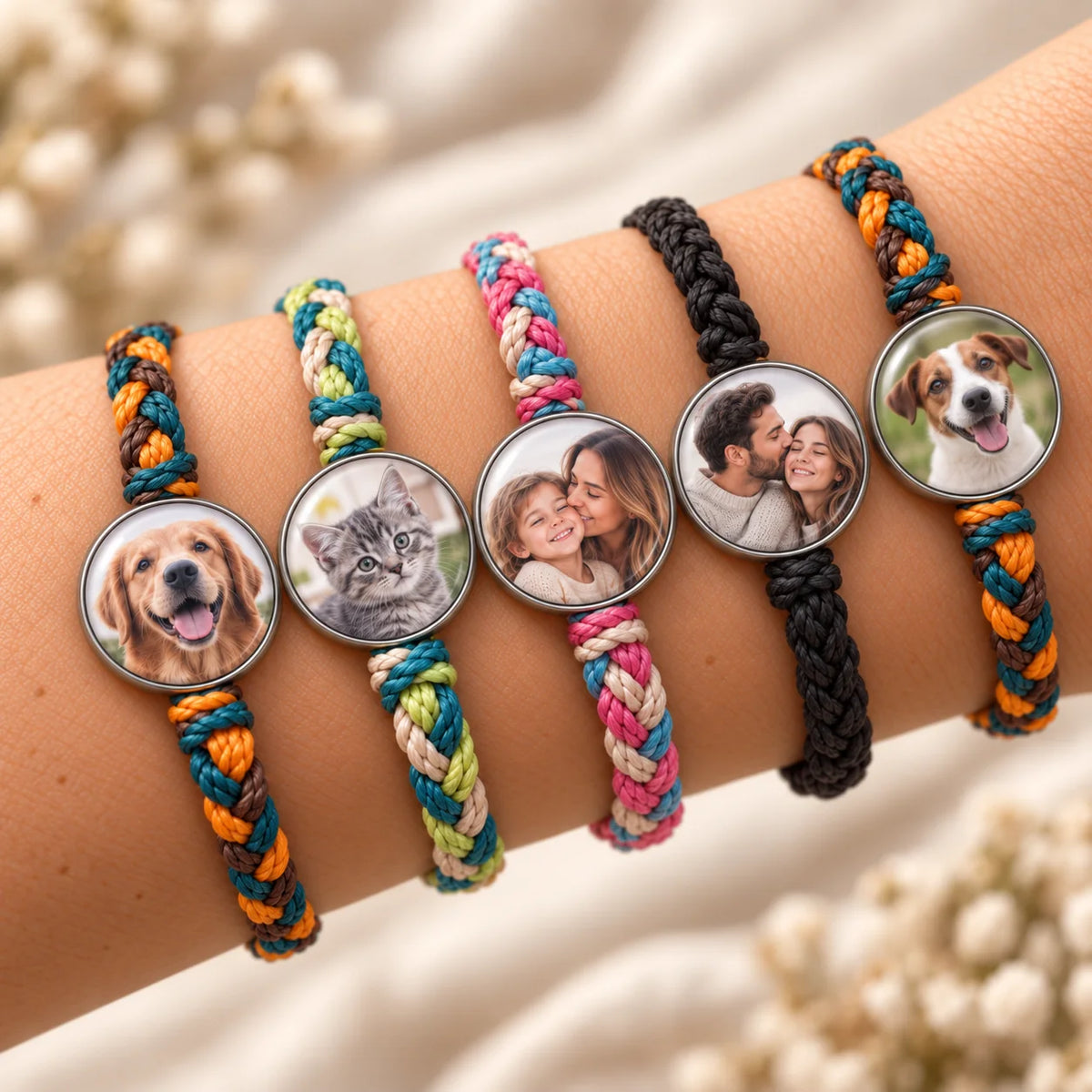 5 Pulseras Tejidas a Mano con Foto Personalizadas