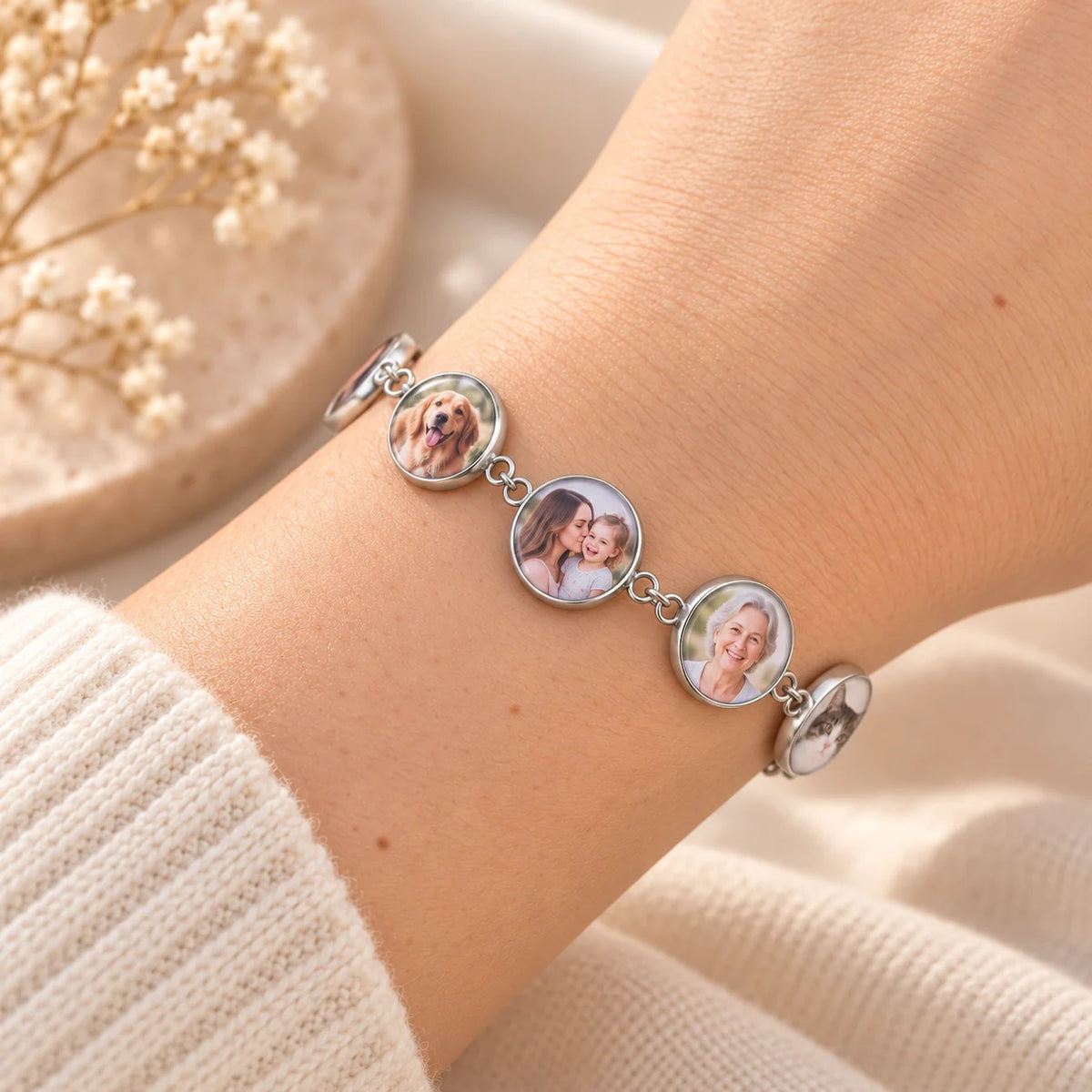 Pulsera Artesanal en Acero con 6 fotos Personalizada