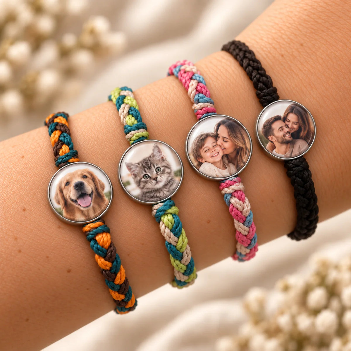 4 Pulseras Tejidas a Mano con Foto Personalizadas